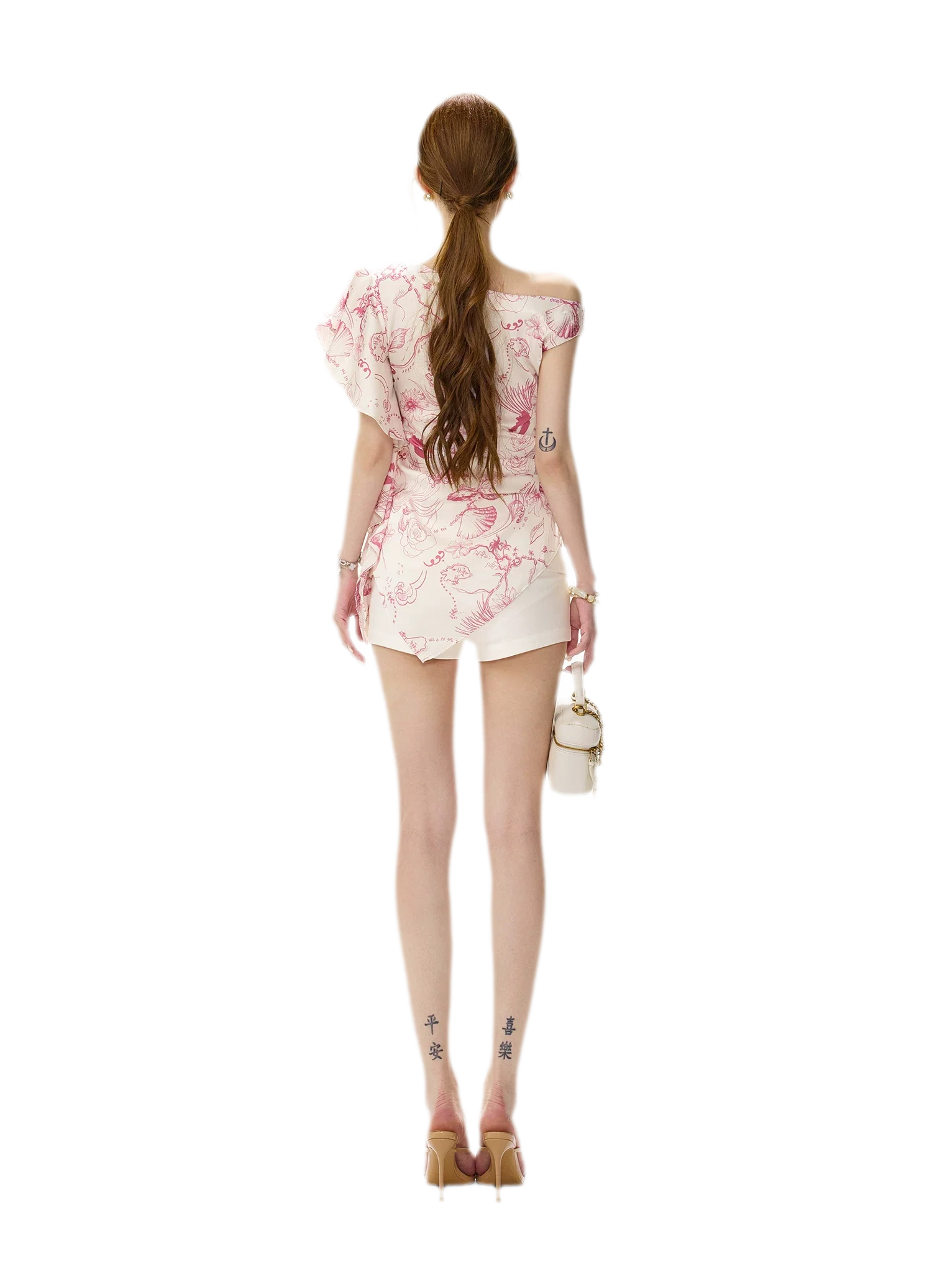 Printed One-Shoulder Ruffle Top