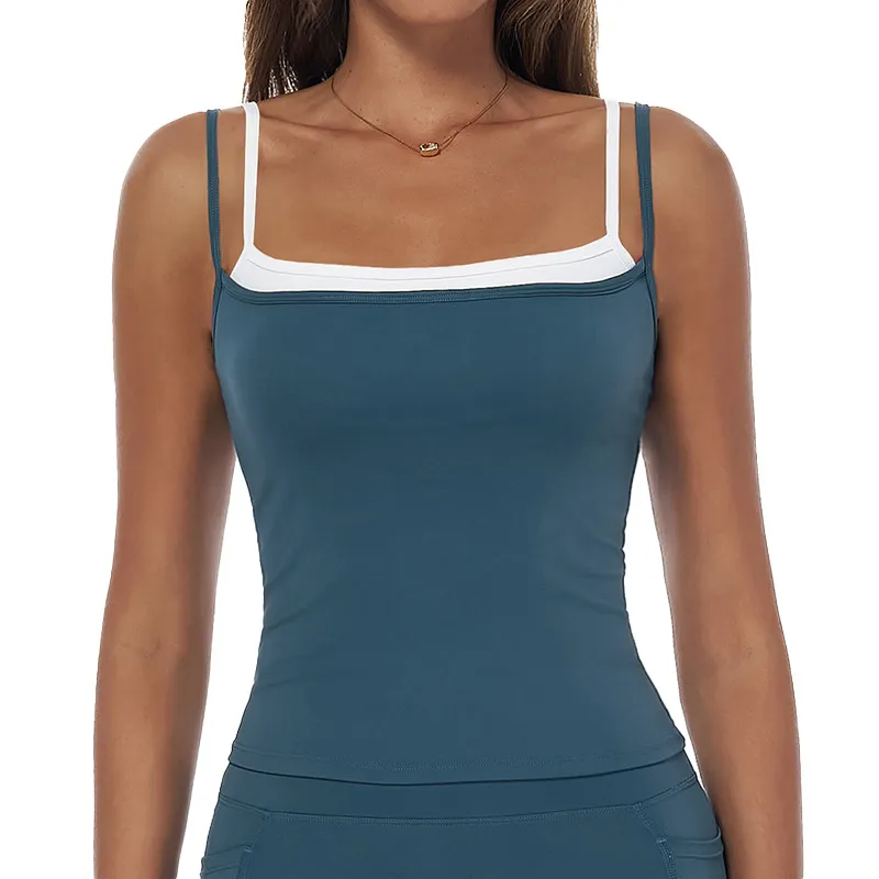 Fake Two-Piece Square Neck Yoga Tank Top