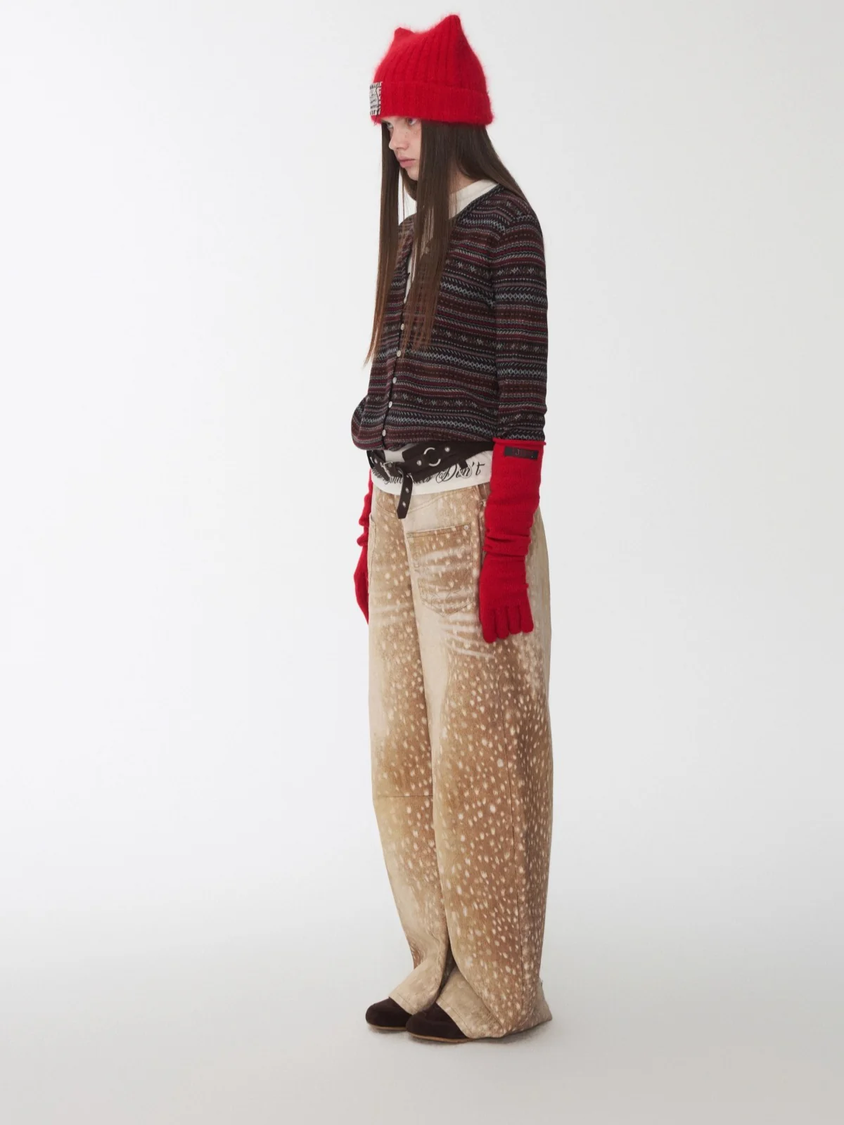 Fair Isle Pony Jacquard Drawstring Knit Cardigan