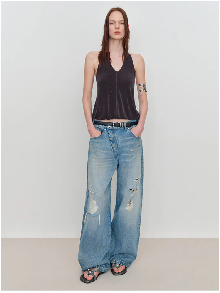 Light Blue Ripped Low-Rise Jeans