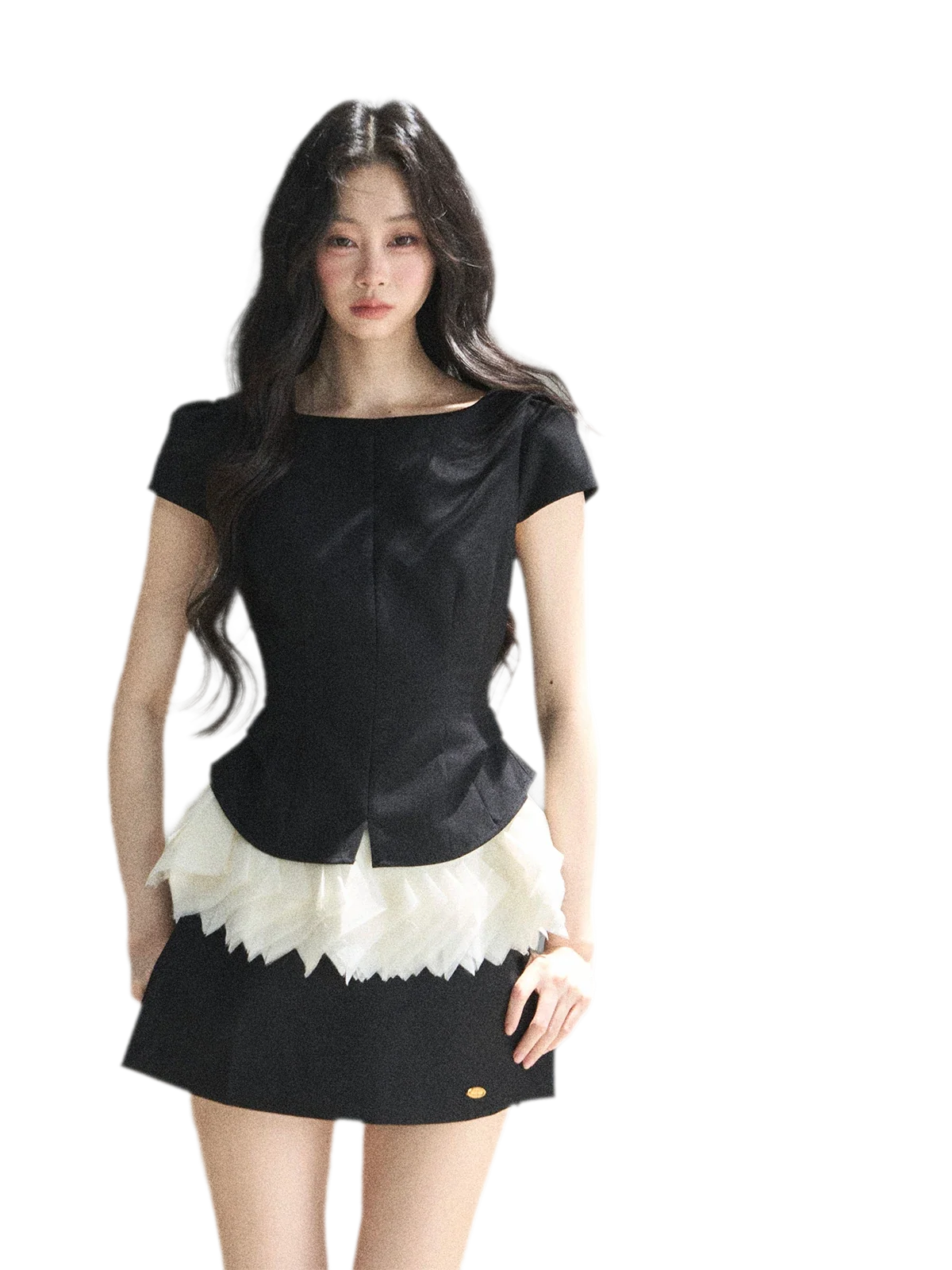 Colorblock Cropped Top Skirt Set