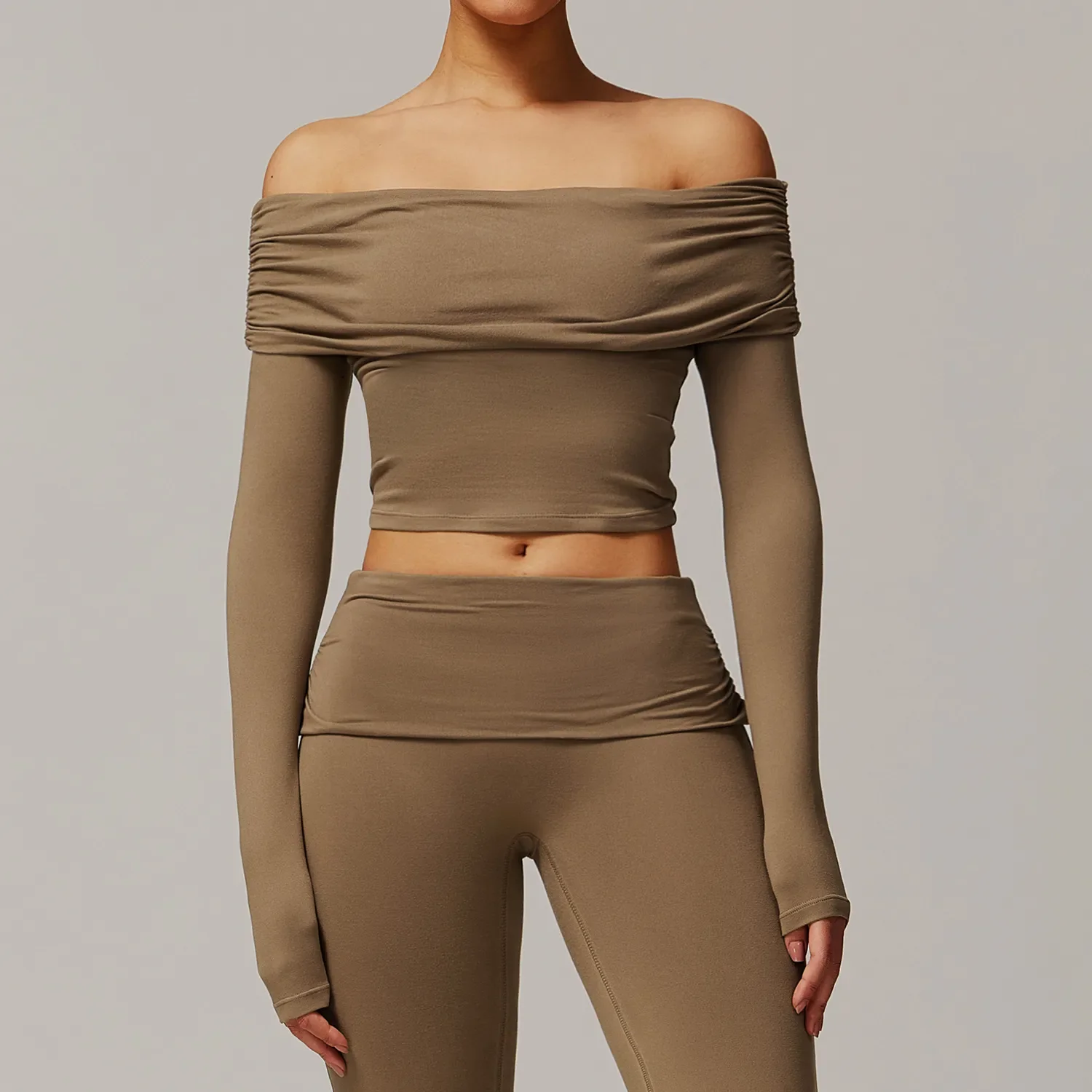 One-shoulder Long Sleeve Yoga Crop Top