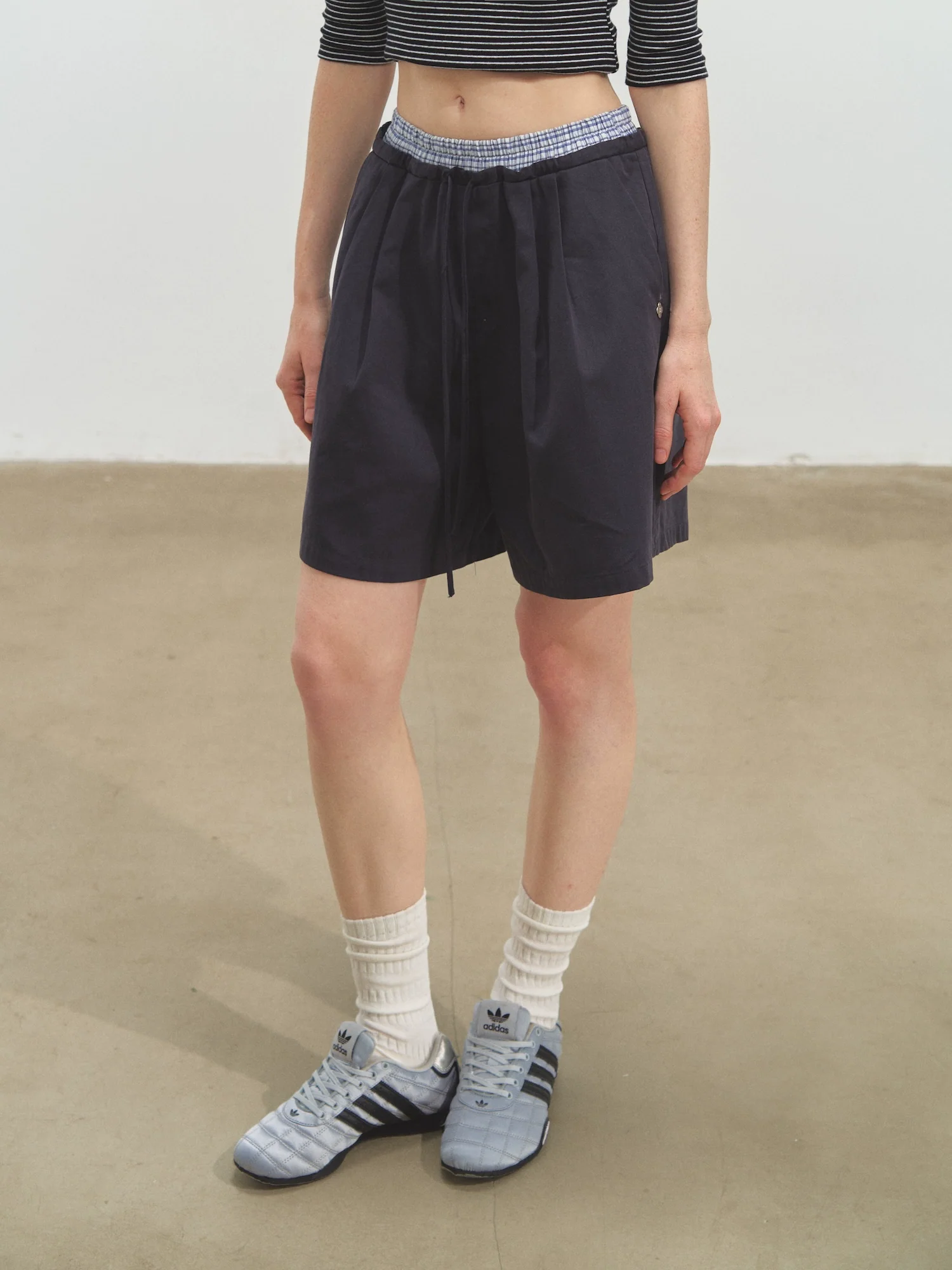 Fake Two-Piece Elastic-Waist Knee-Length Pants