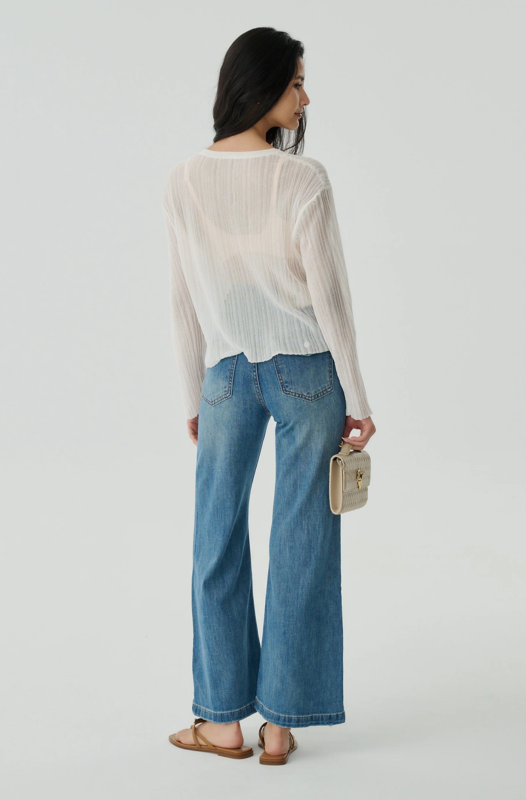 Midnight Sheer Knit Cardigan in White