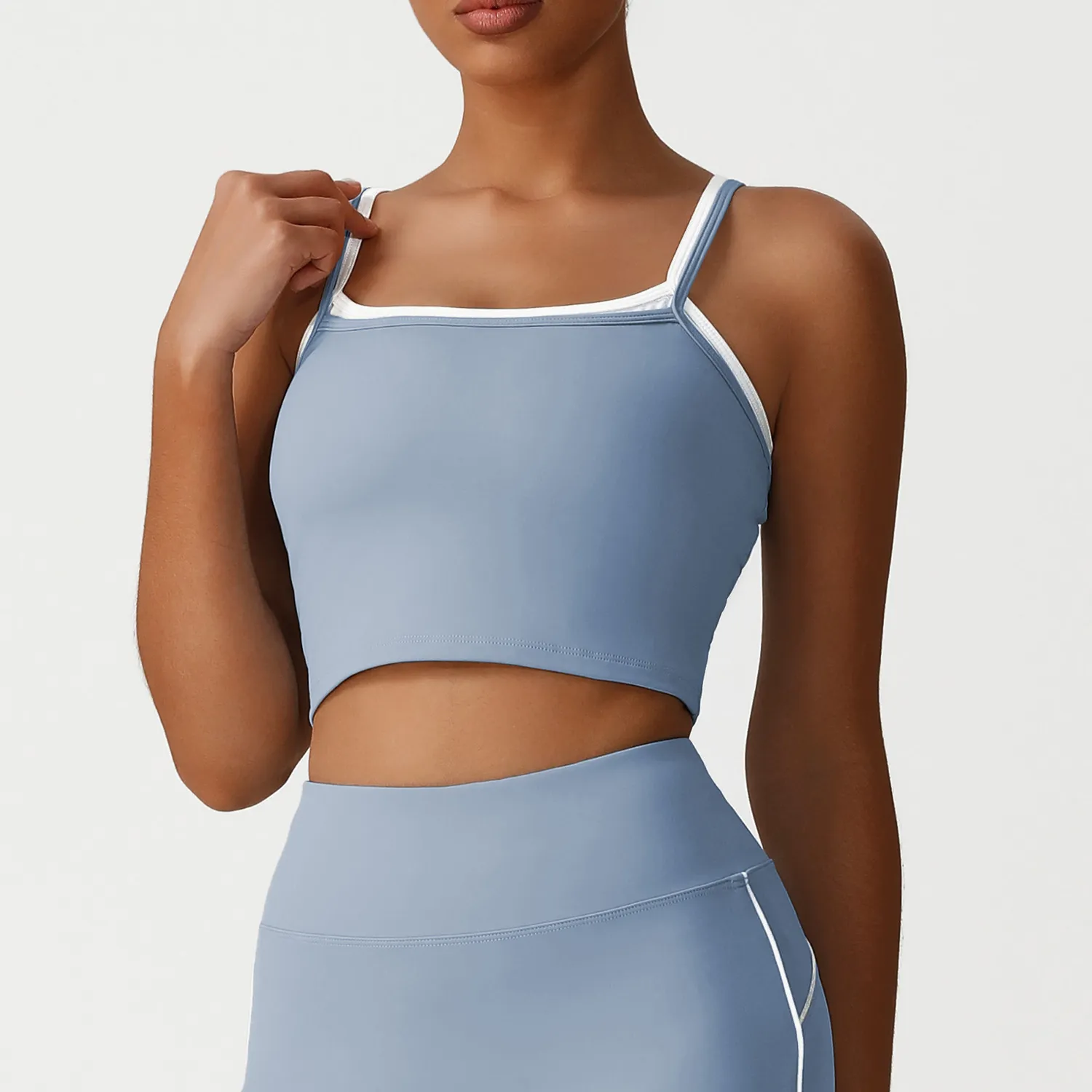 Fake Two-Piece Square Neck Yoga Tank Top