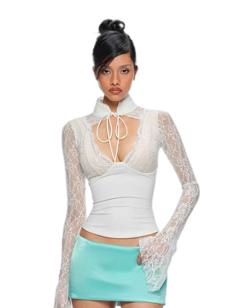 Chinese Lace Cutout Cropped Top