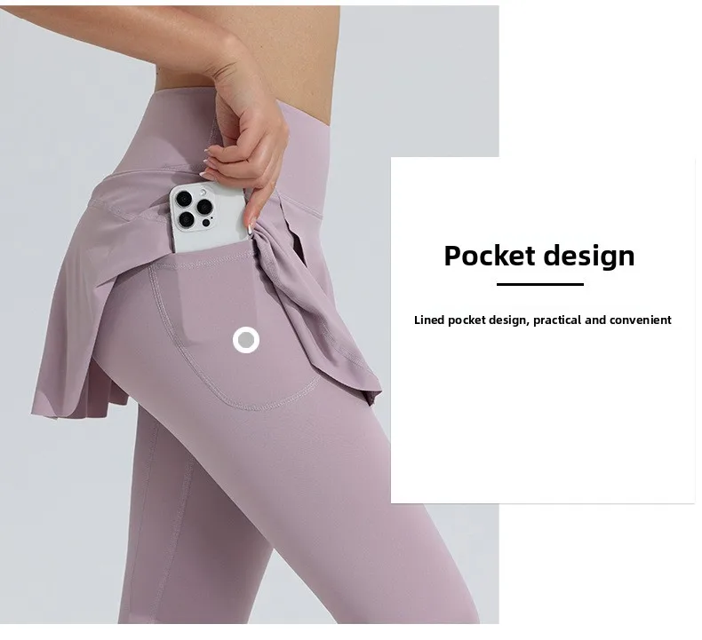 New Yoga Pants Women's High Waist Tennis Skirt Fitness Speed Drying Running Pocket Sports Skirt Tight Pants