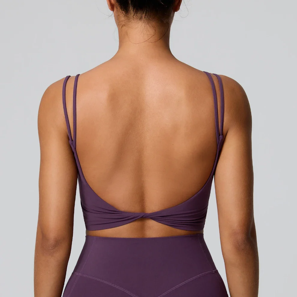 Women's Sexy Twist Knot Back Double-Strap Sports Bra
