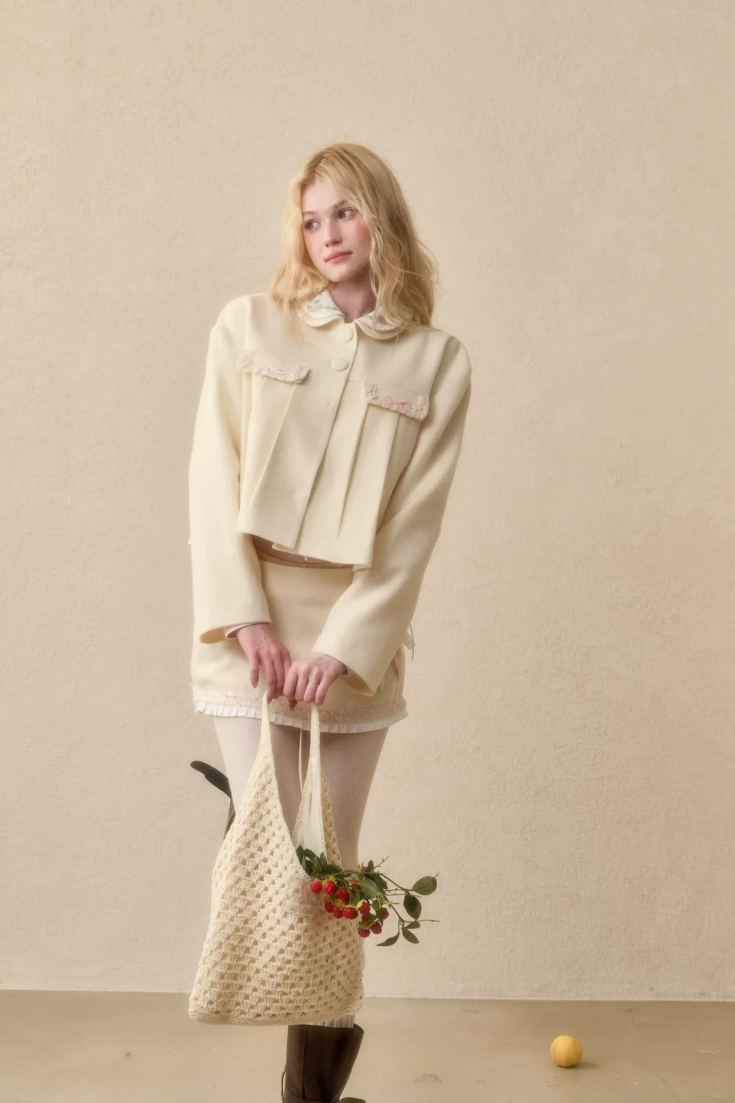 Embroidered Boxy Jacket Skirt Set