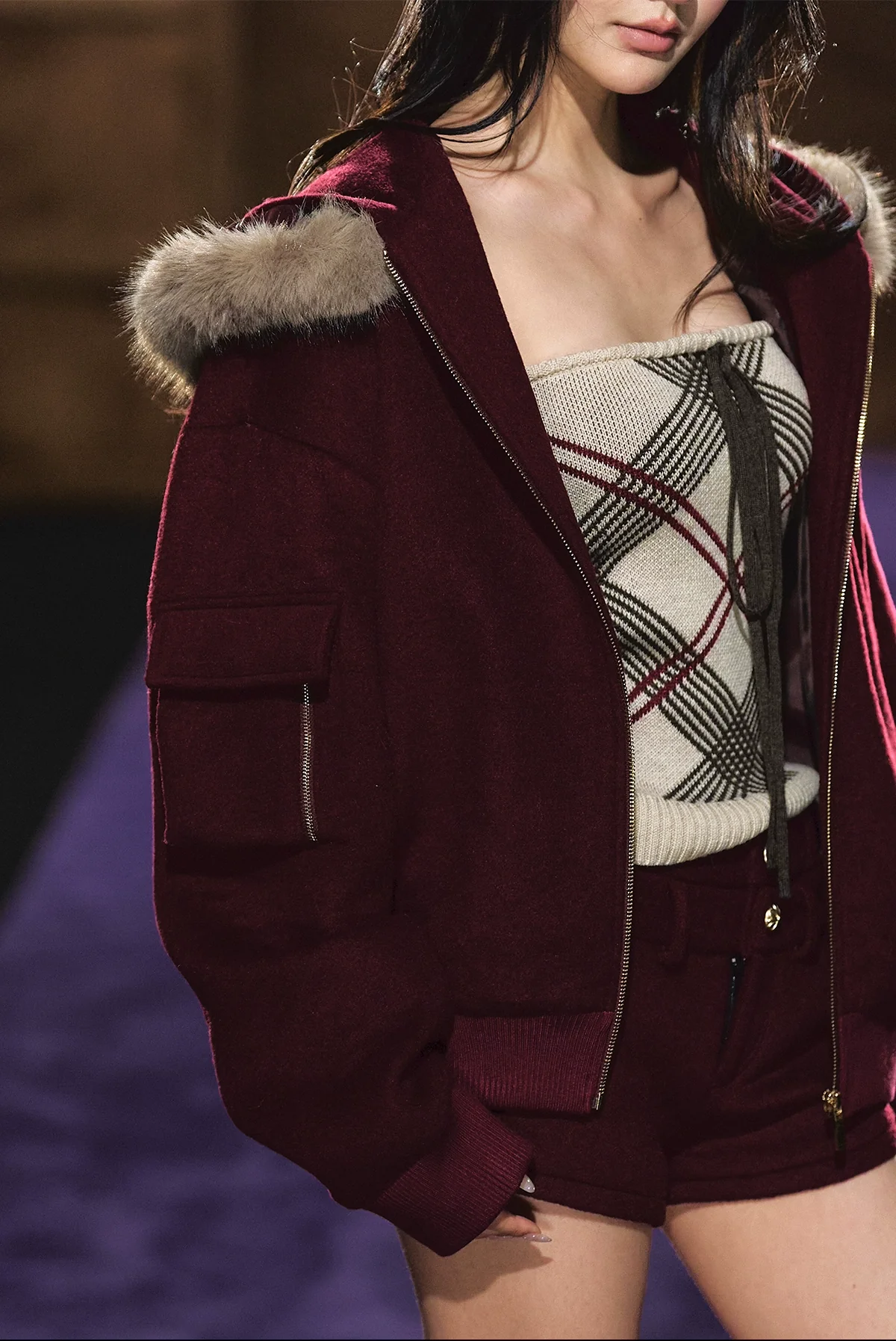 Wool-Blend Faux Fur Hooded Fleece Two-Piece Set