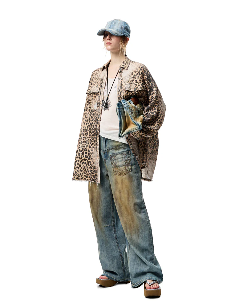Washed Distressed Leopard Print Shirt