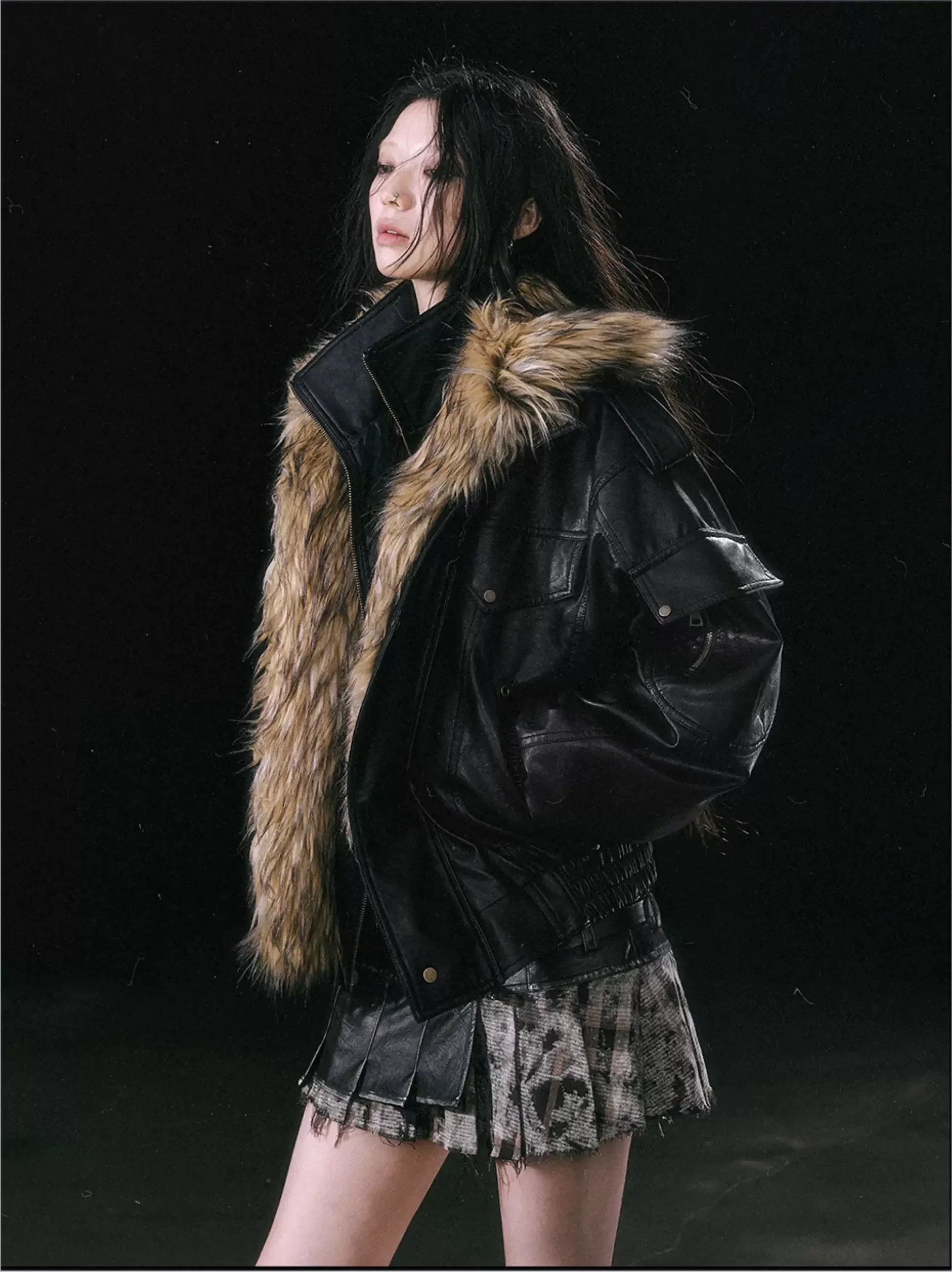 Detachable Fur Collar Flight Jacket