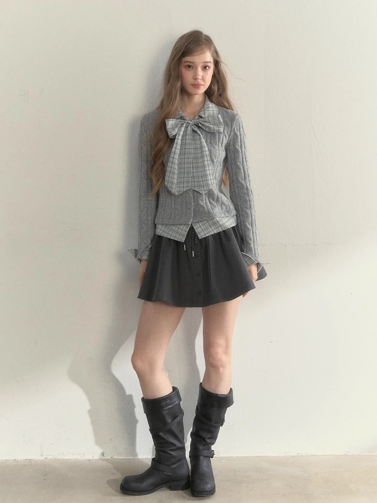 Retro Bow-Tie Preppy Layered Cable Knit Cardigan