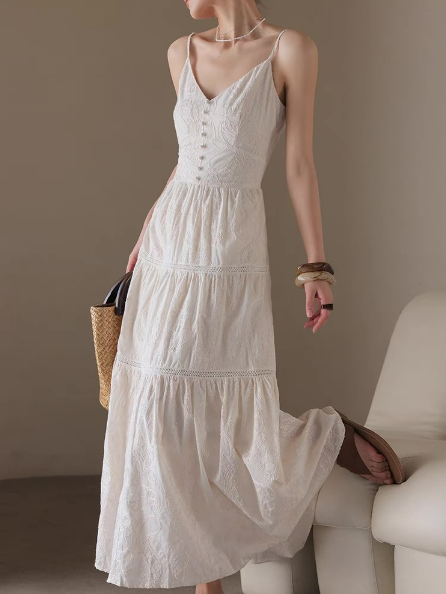 Xitalic Layered Graceful Embroided Flare Cami Dress
