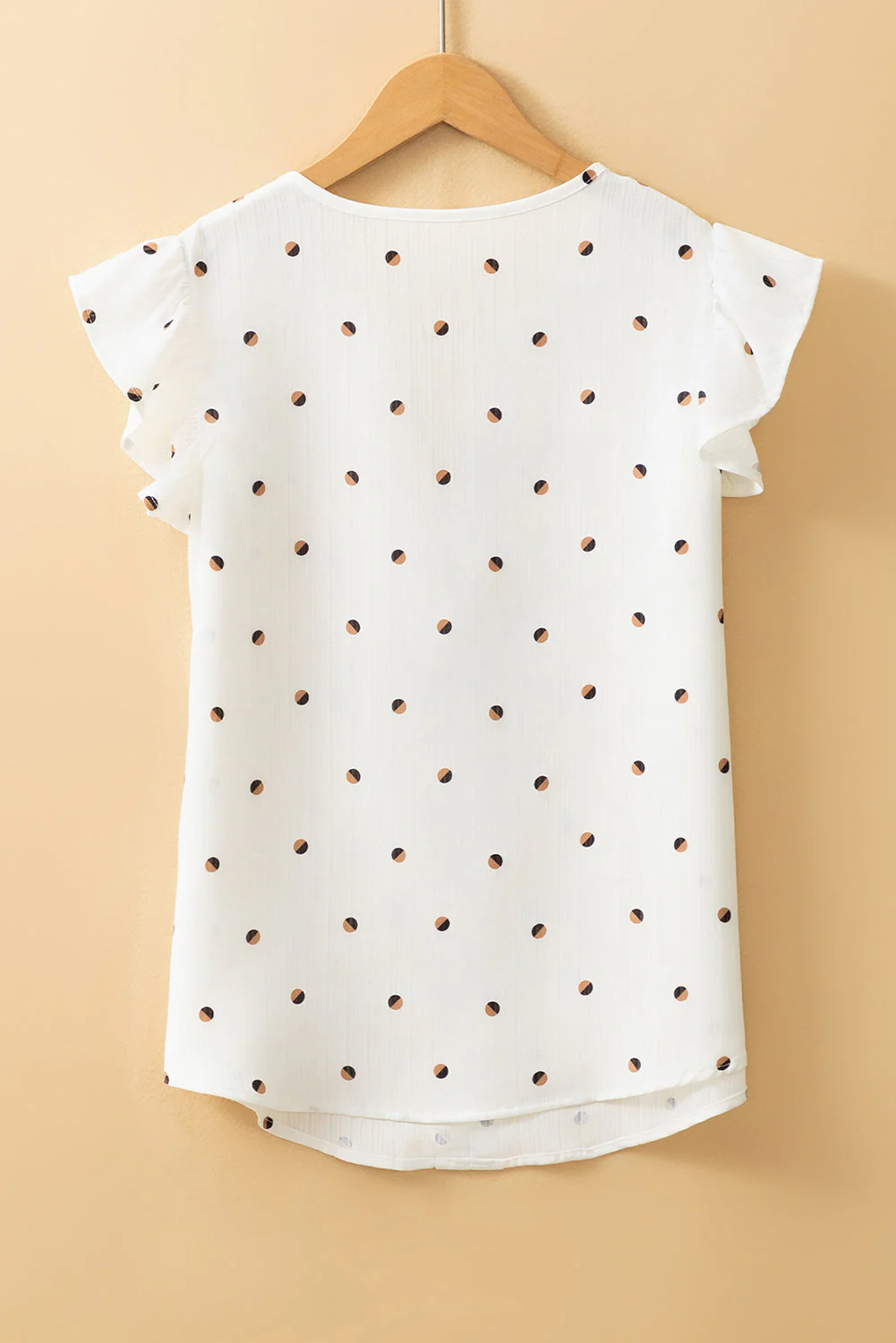 Polka Dot Print Ruffled Shoulder V Neck Tank Top