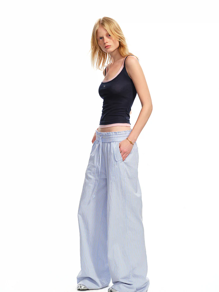 Striped Jacquard Mid - Rise Drawstring Trousers