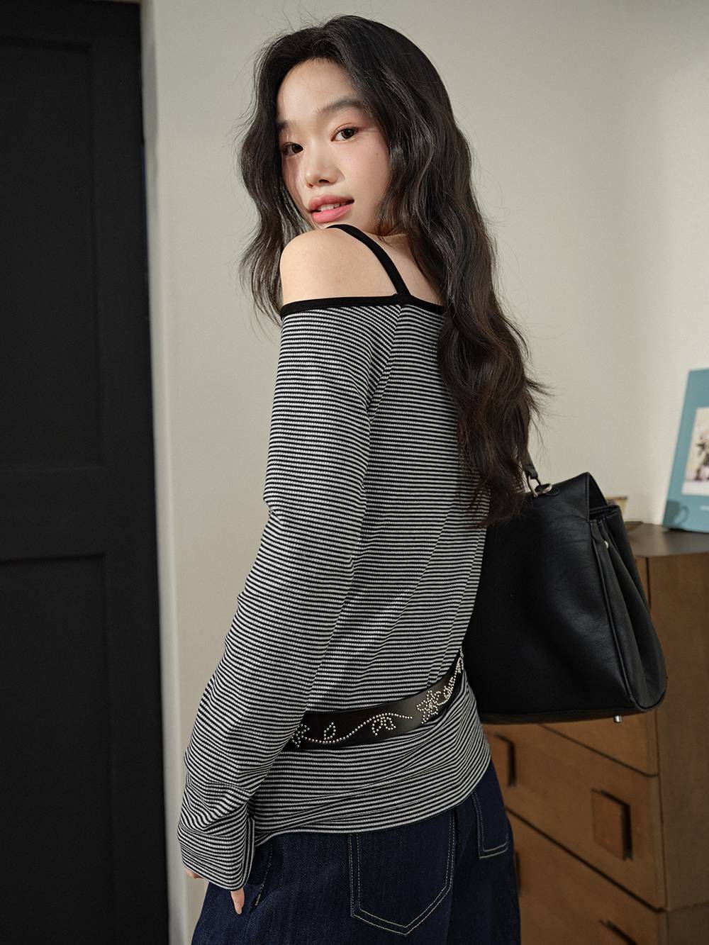 Striped One-shoulder Top