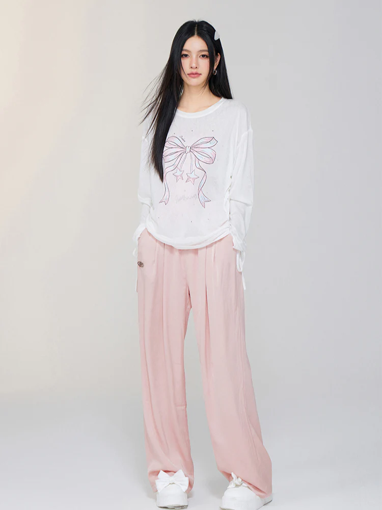 Ice Silk Drapey Elastic Waist Wide-leg Pants