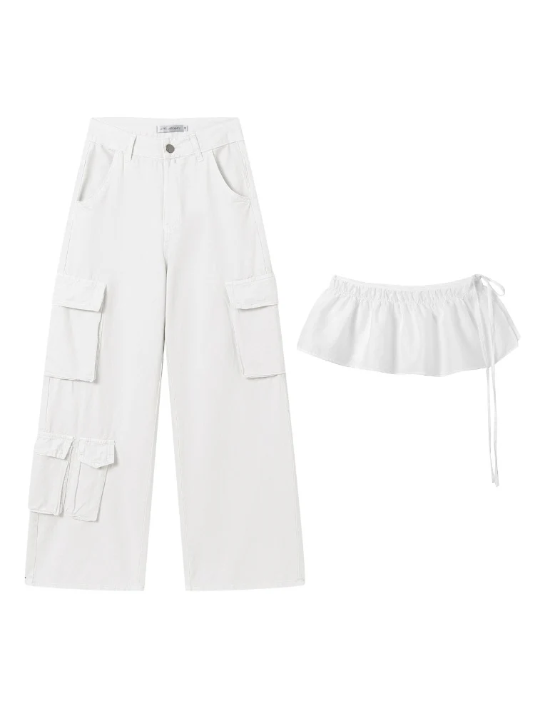 Flap-Back Pocket Utility Wide-Leg Jeans
