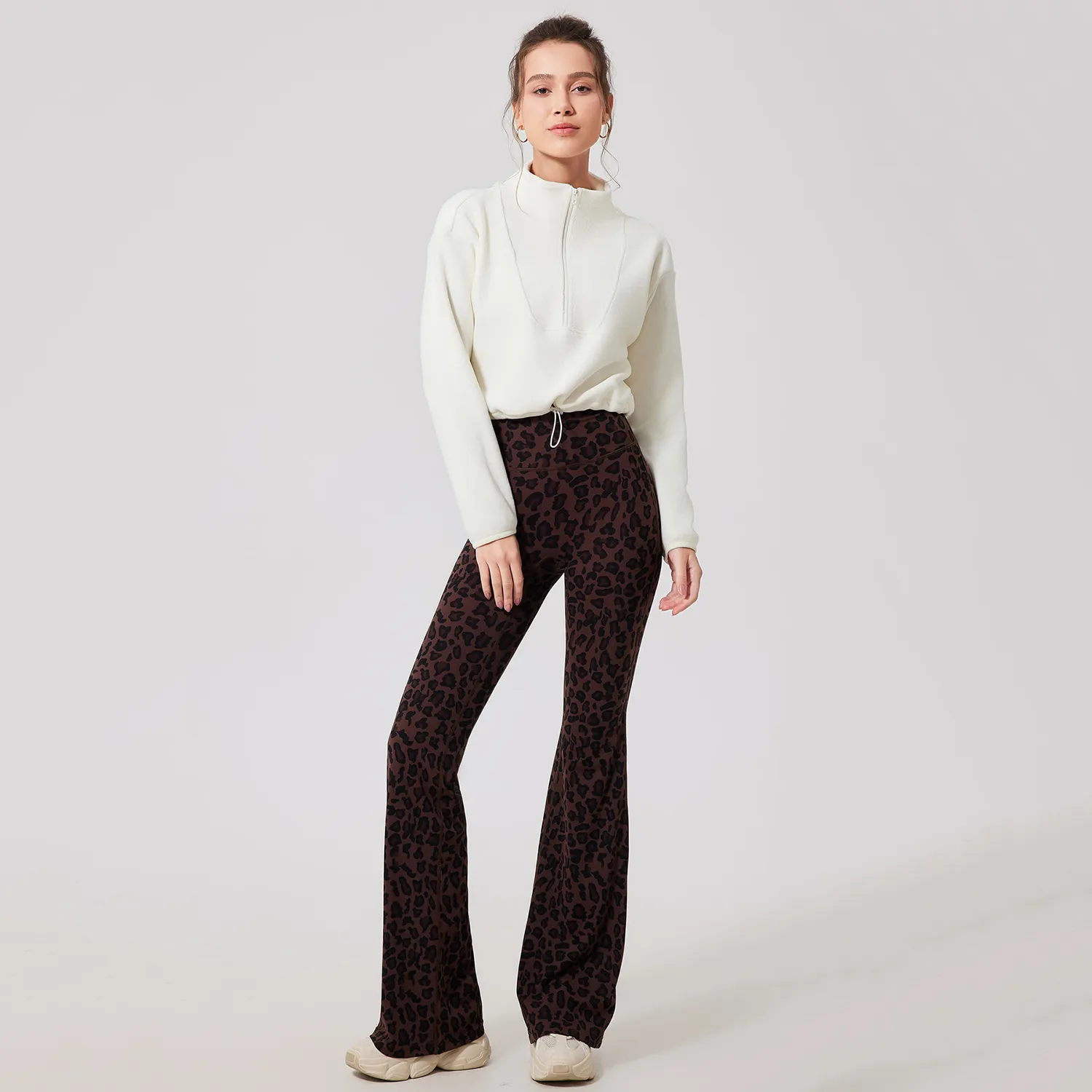 Leopard Fleece Flared Pants