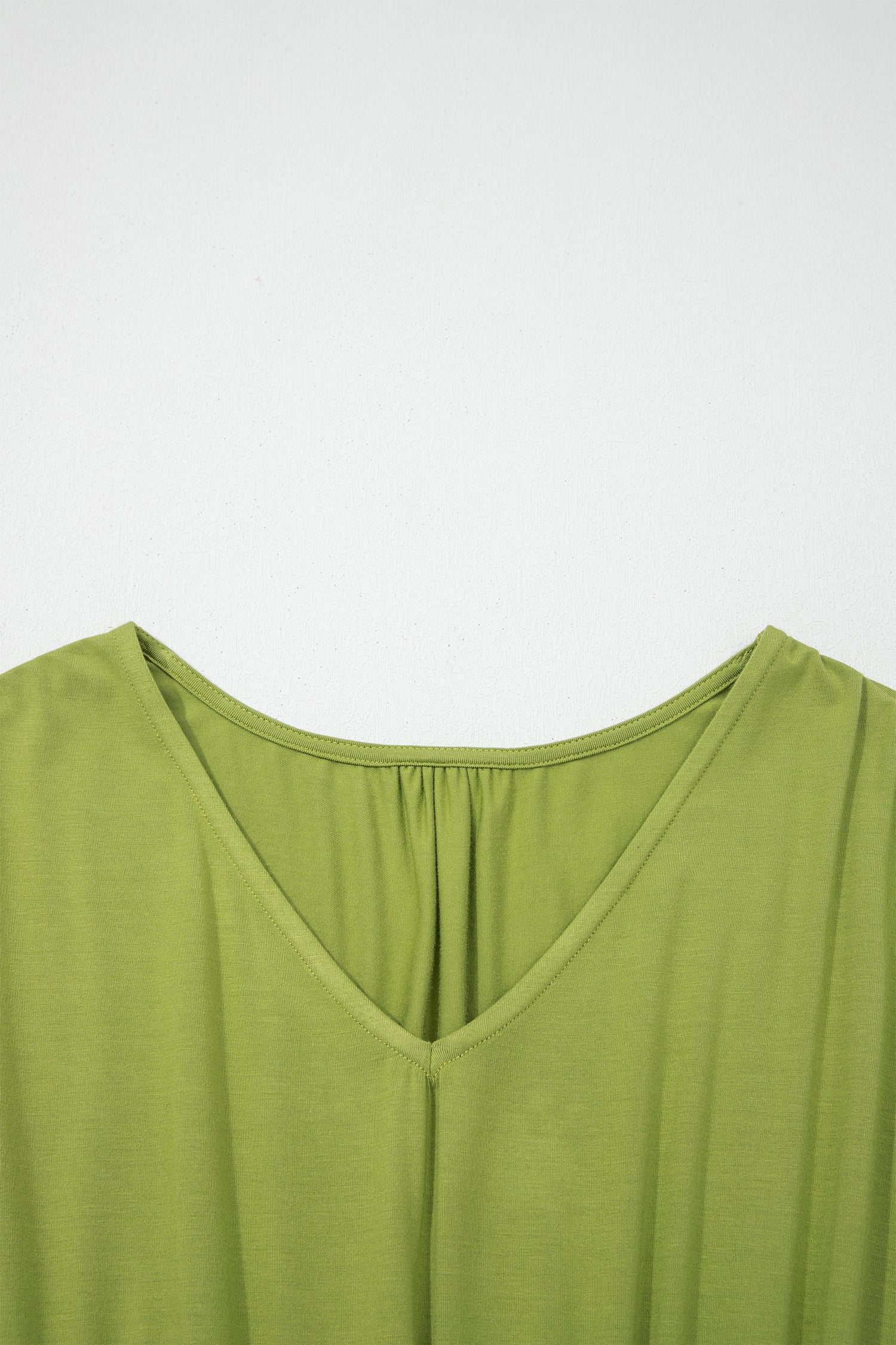 Solid V Neck Cap Sleeve Tunic Elastic Waist Versatile Maxi Dress