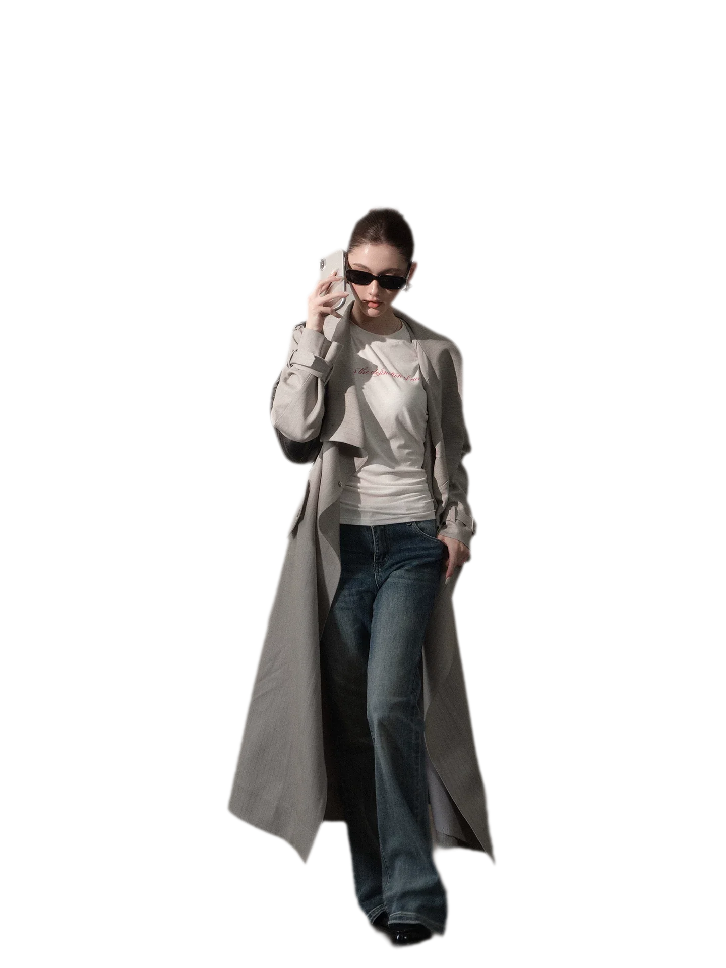 Silver-Thread Striped Long Trench Coat