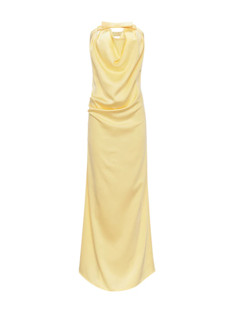Halter Bowknot Cowl Neck Backless Dress