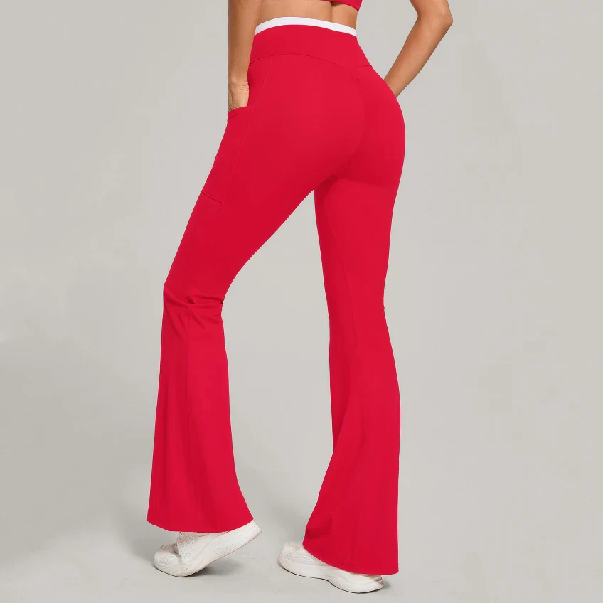 Color Block Cross Waist Yoga Flared Pants