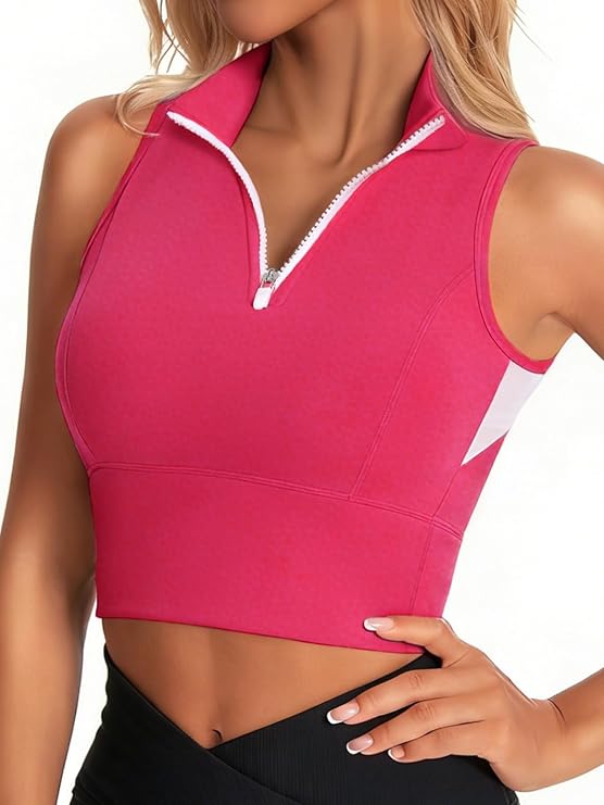 Half-Zip Stand-up Collar Crop Tank