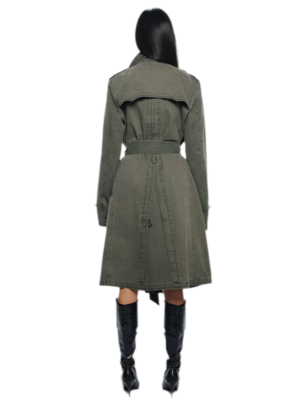 Washed Military Green Trench Coat