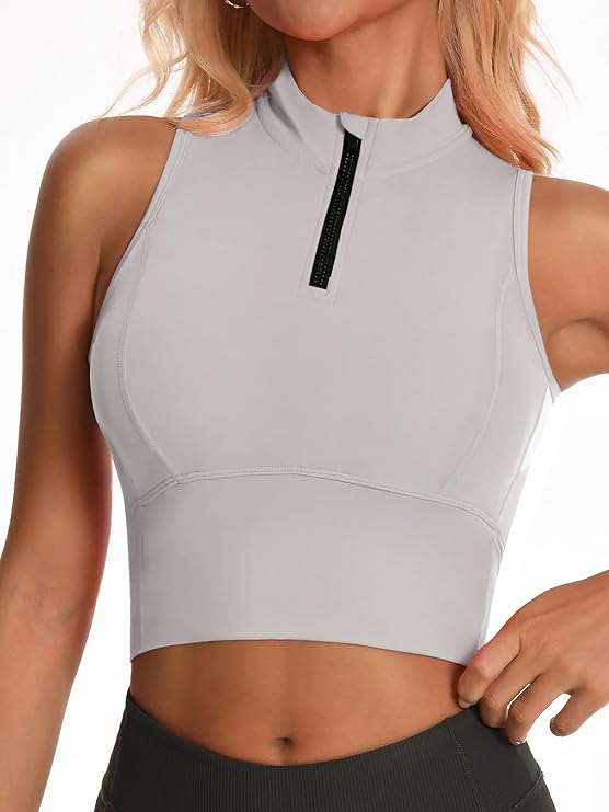Half-Zip Stand-up Collar Crop Tank