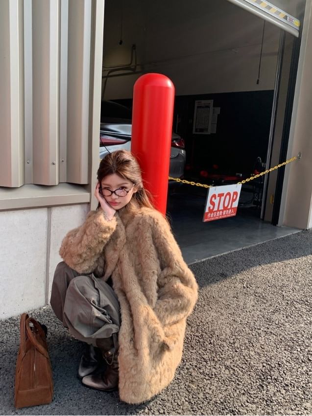 Plain Faux Fur Coat