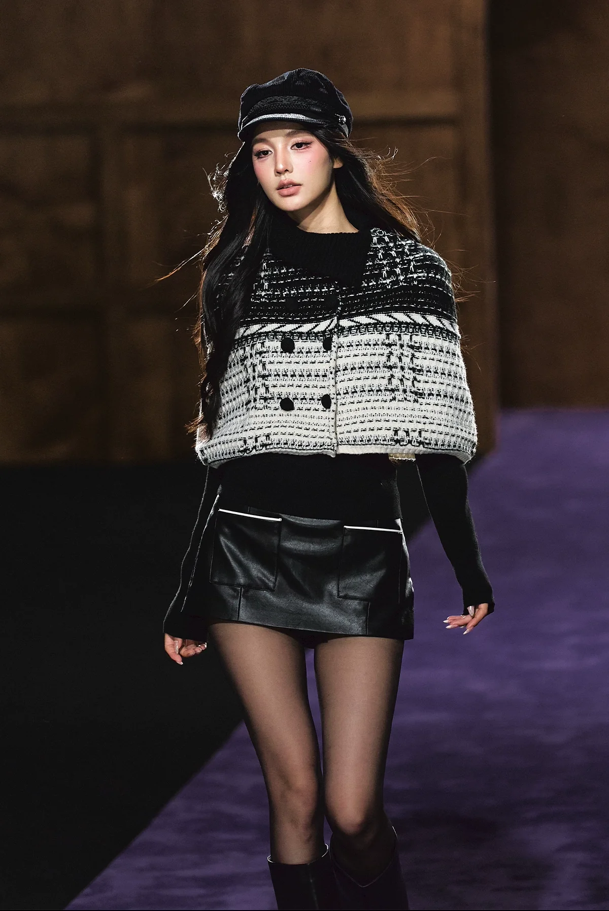Tweed-Inspired Knit Cape & Crewneck Set