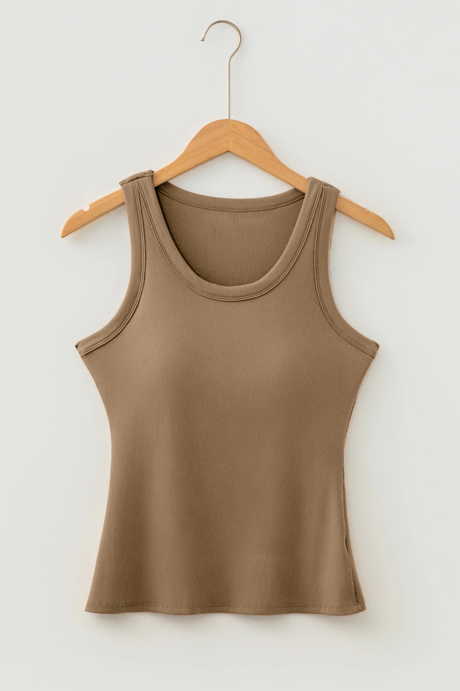 Summer Dark Khaki Slim Ribbed Padded Tank Top