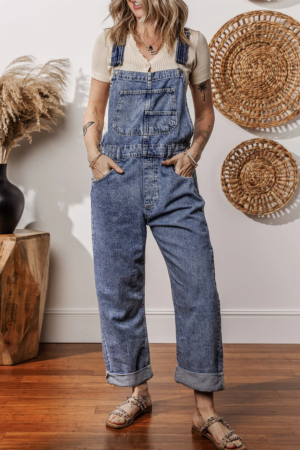 Denim Bib Straight Leg Jumpsuit