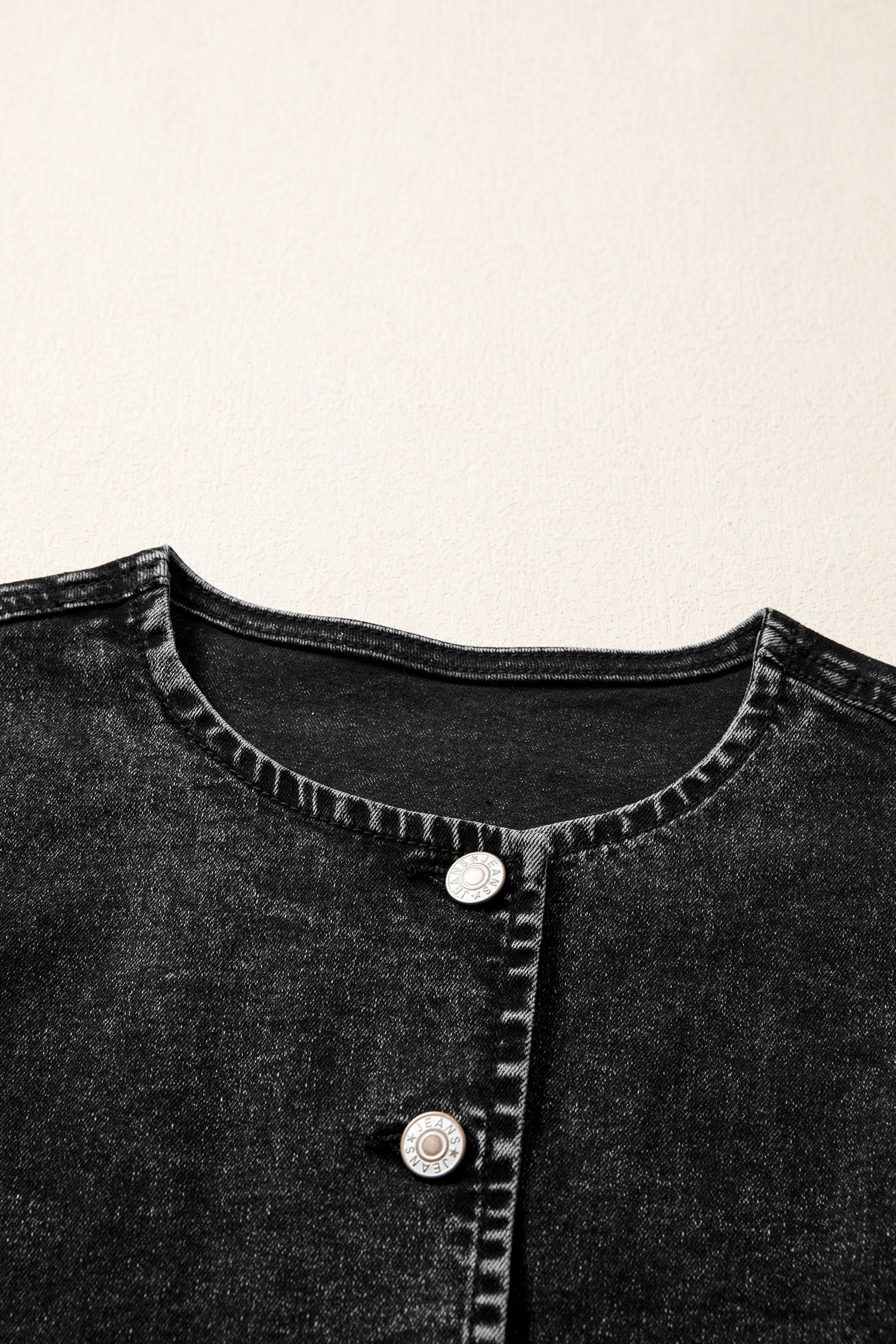 Black Buttoned Front Slit Denim Vest