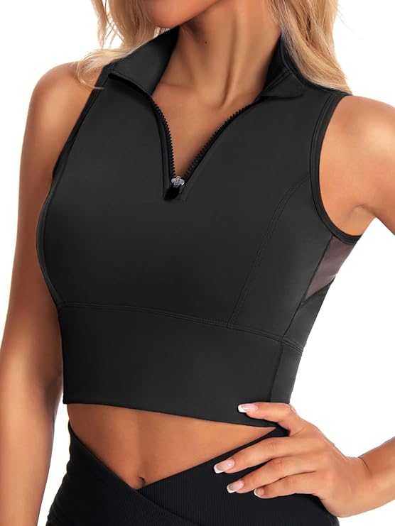 Half-Zip Stand-up Collar Crop Tank