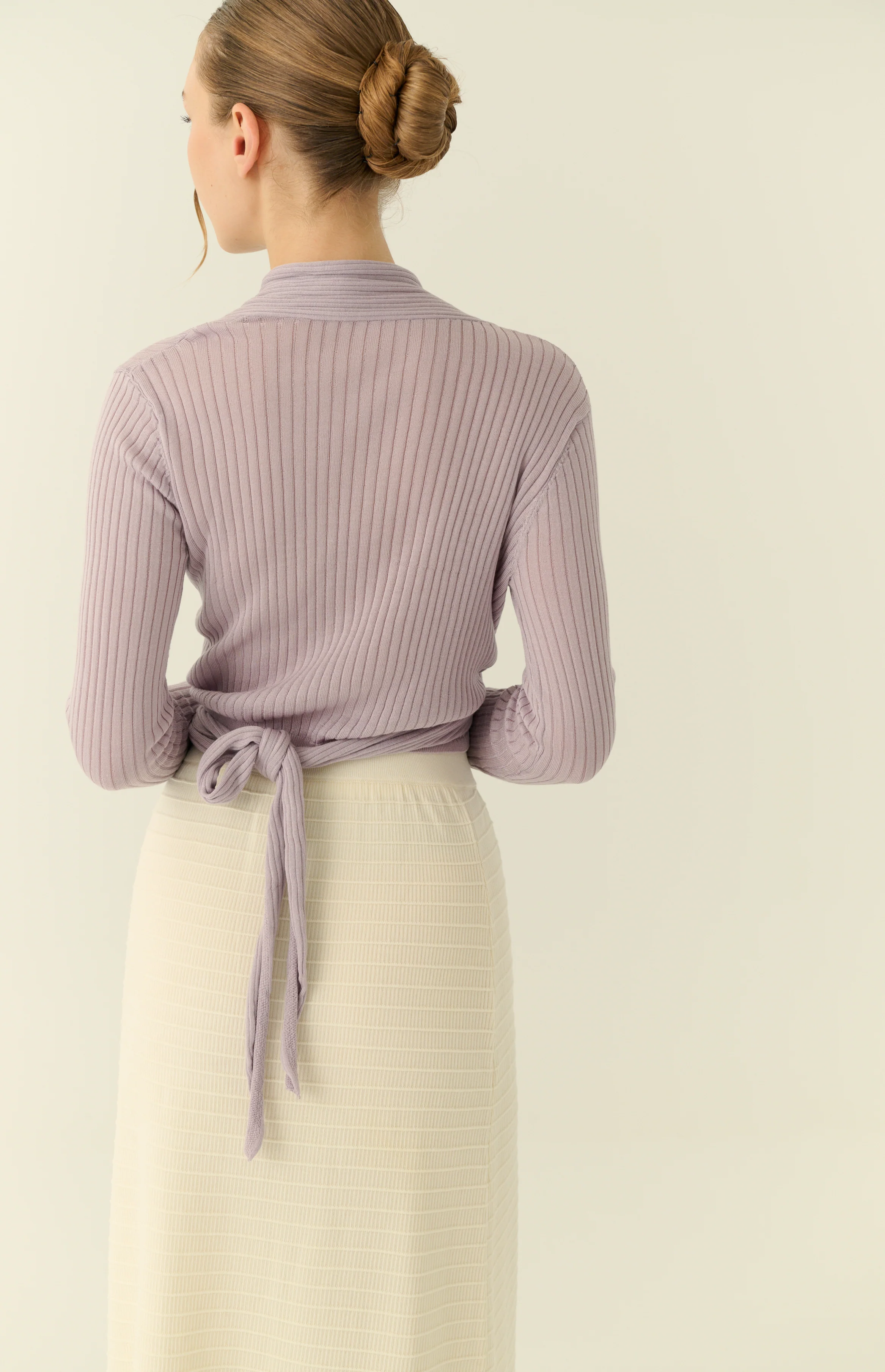 Cooling knit from tie cardigan in purple