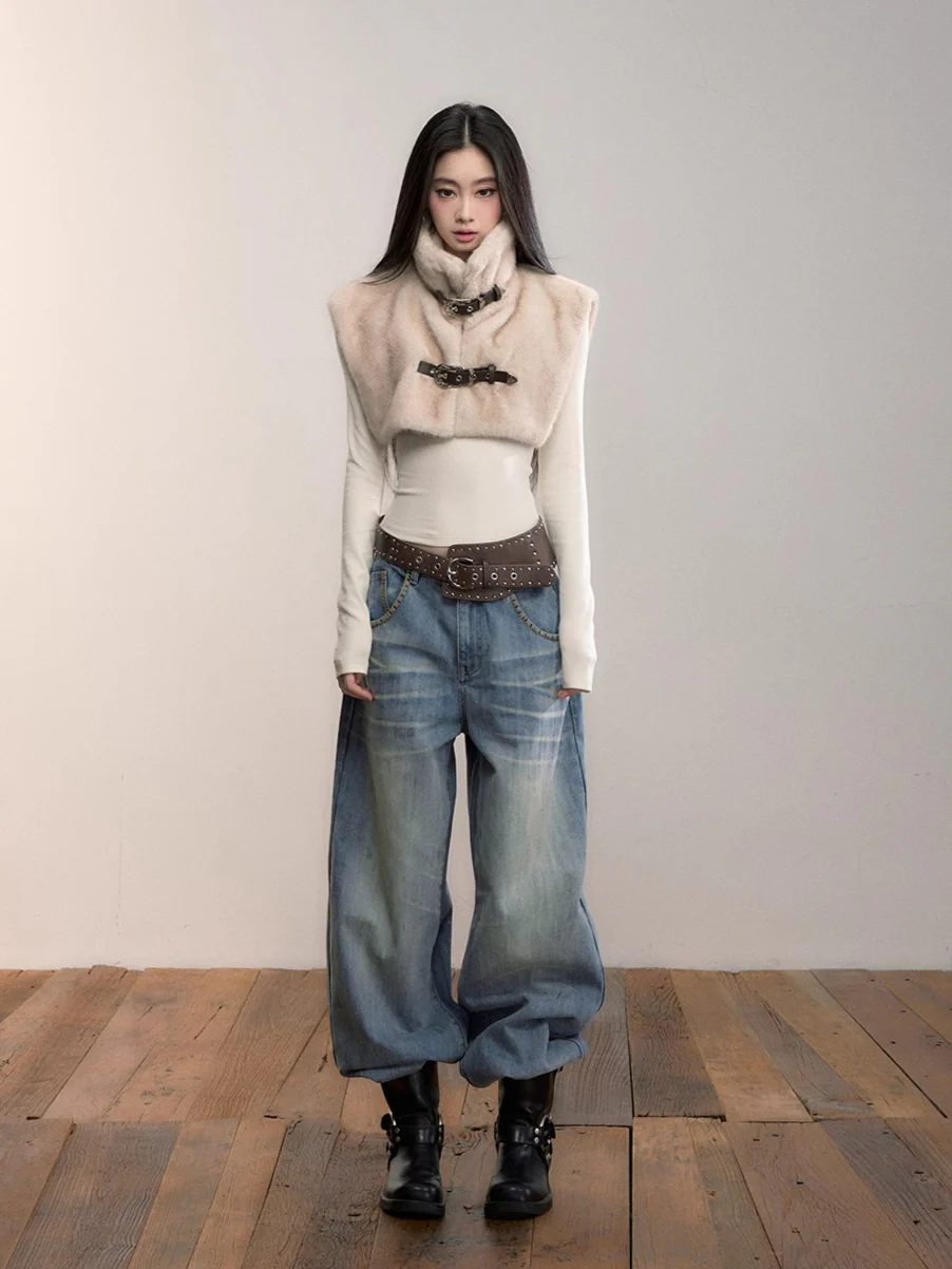 Washed Straight-Leg Denim Pants