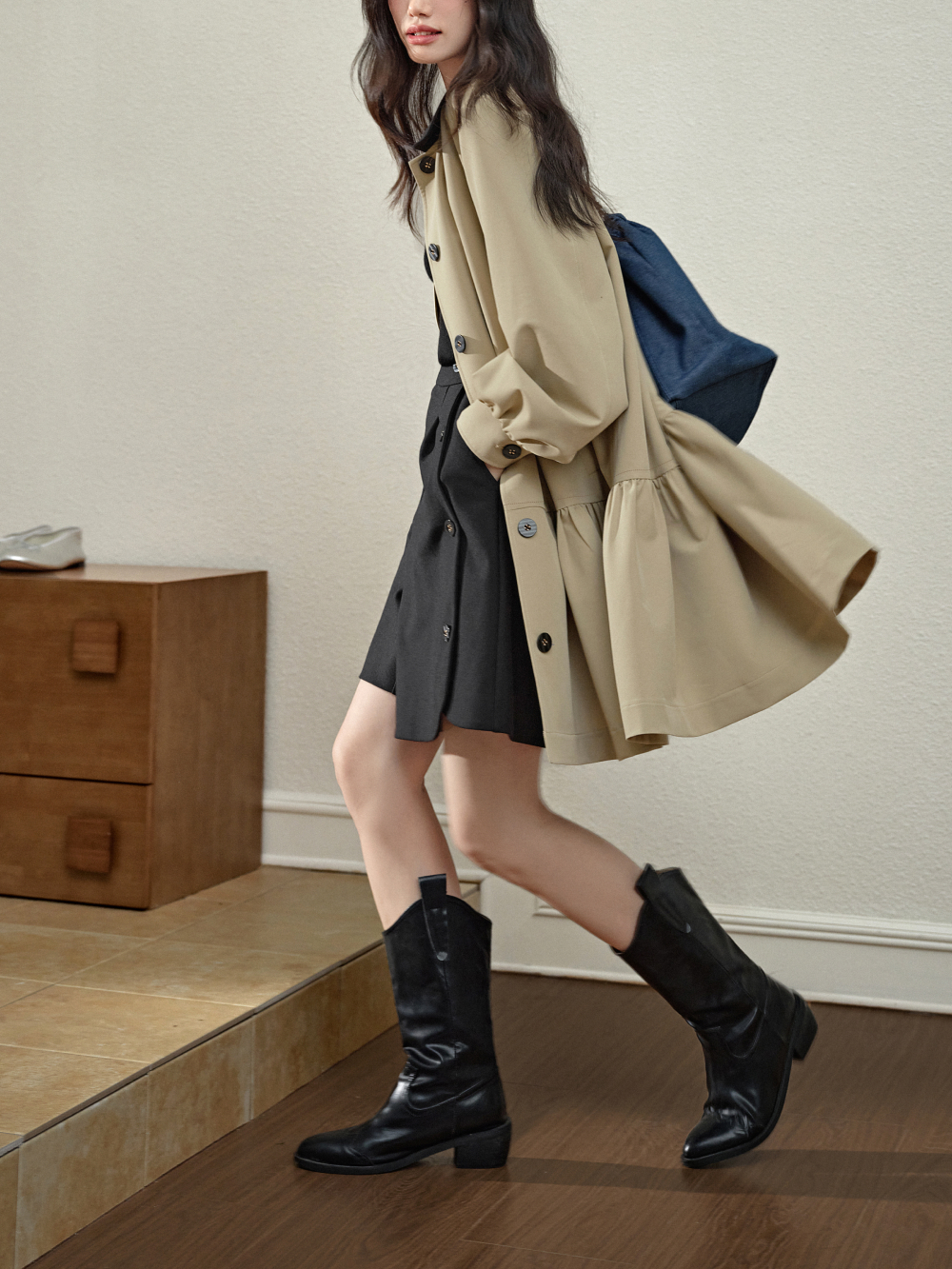Ruffled Hem Coat