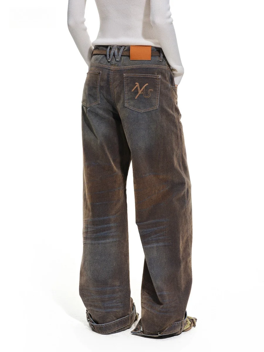 Terracotta Velvet-Washed Wide-Leg Jeans