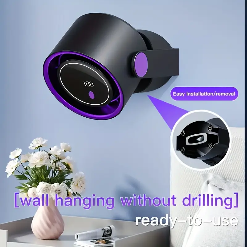 100 speed adjustable high speed turbine fan digital display rechargeable USB Fan - wall mountable