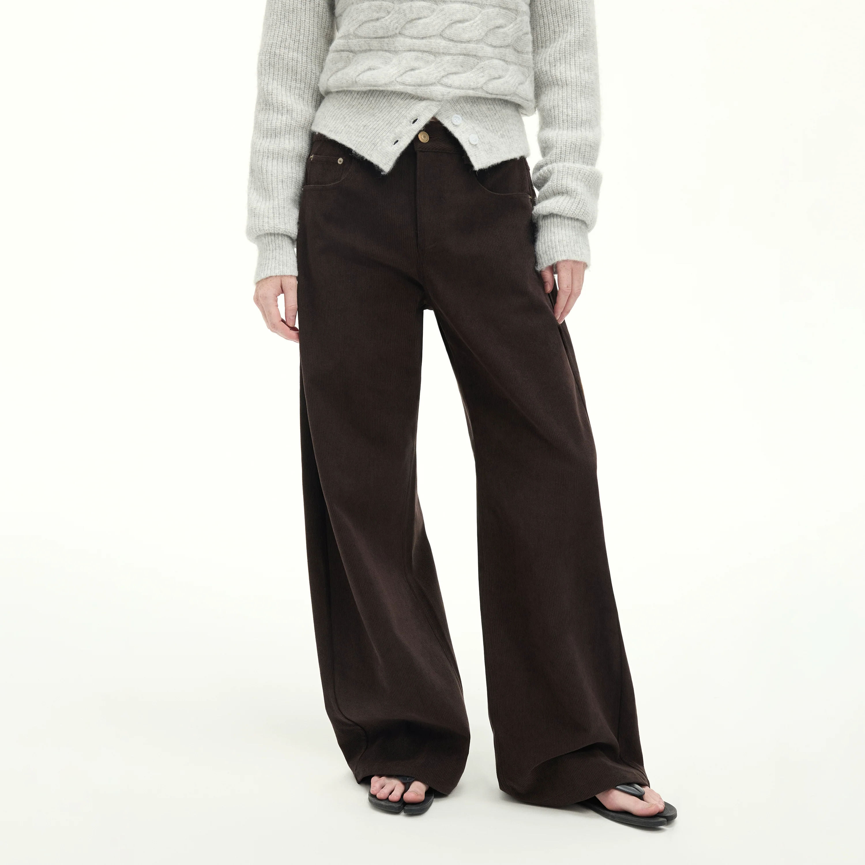 Vintage Corduroy Curved-Leg Trousers