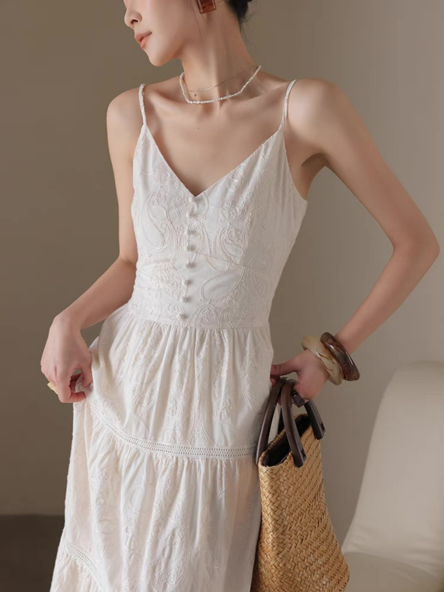 Xitalic Layered Graceful Embroided Flare Cami Dress