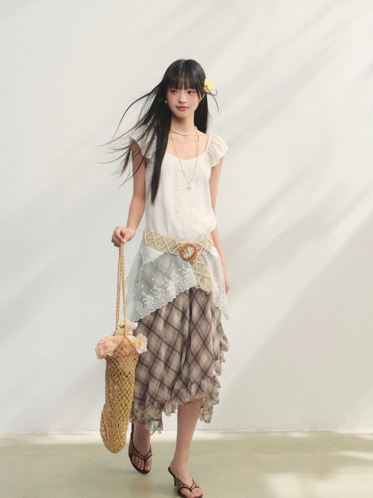 Lace Ruffled Hem Top