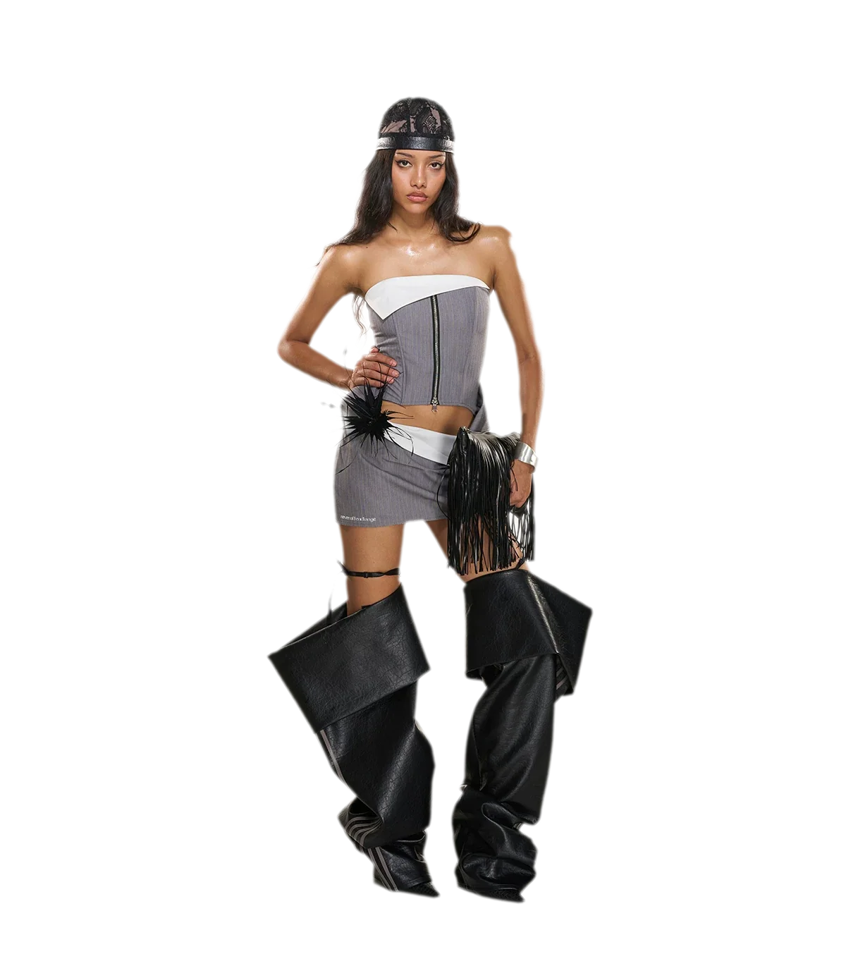 Striped Fishbone Bustier Skirt Set