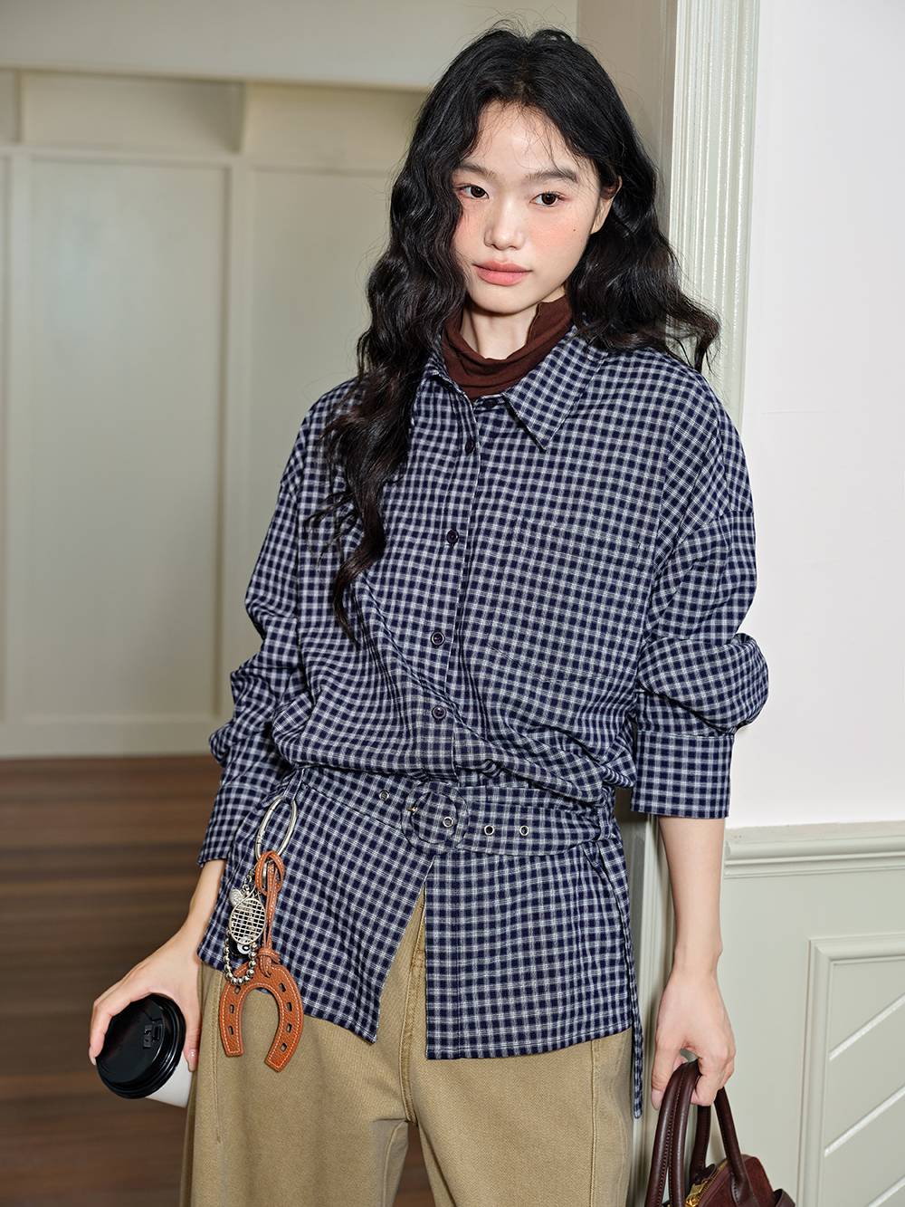 Plaid Belted Blouse