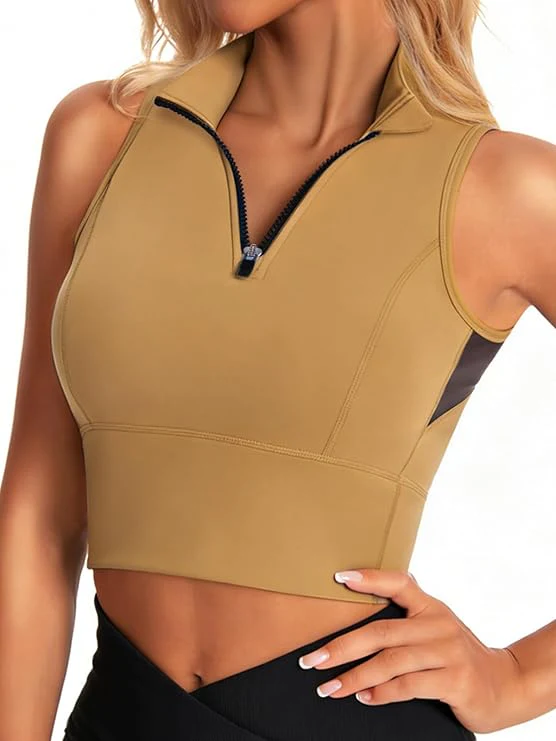 Half-Zip Stand-up Collar Crop Tank