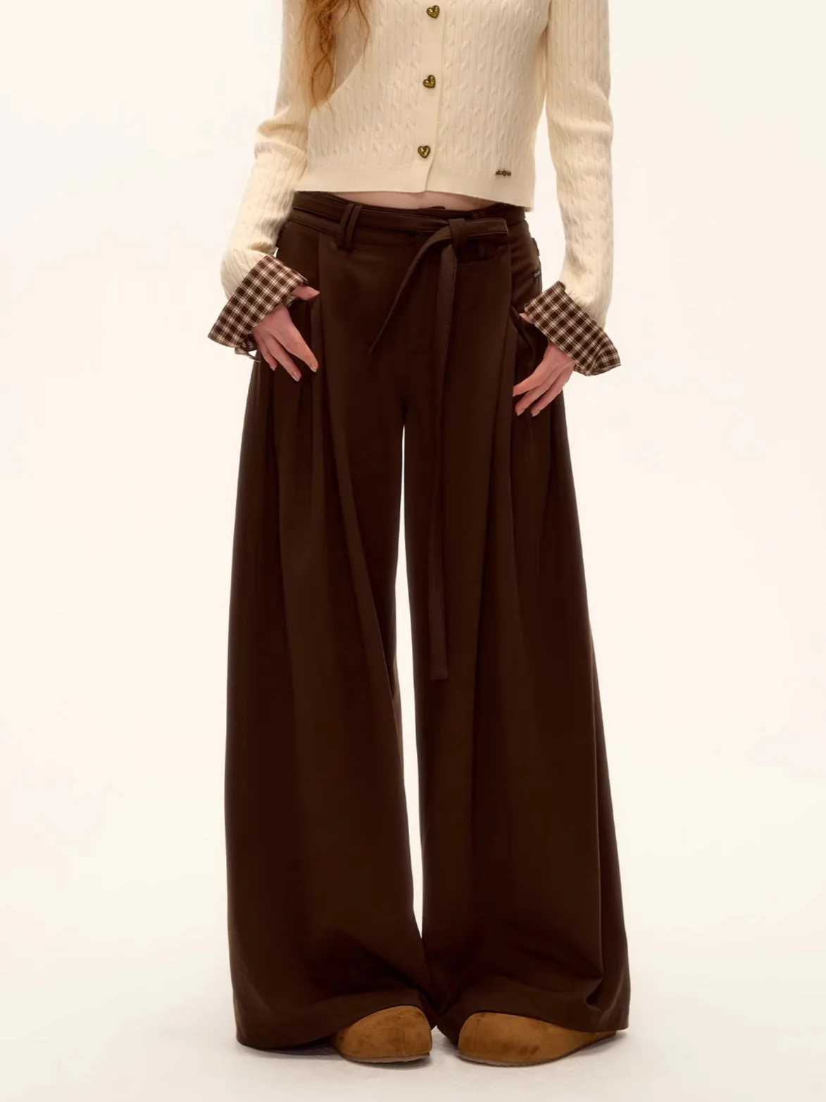 Pleated Tie-Waist Wide-Leg Trousers