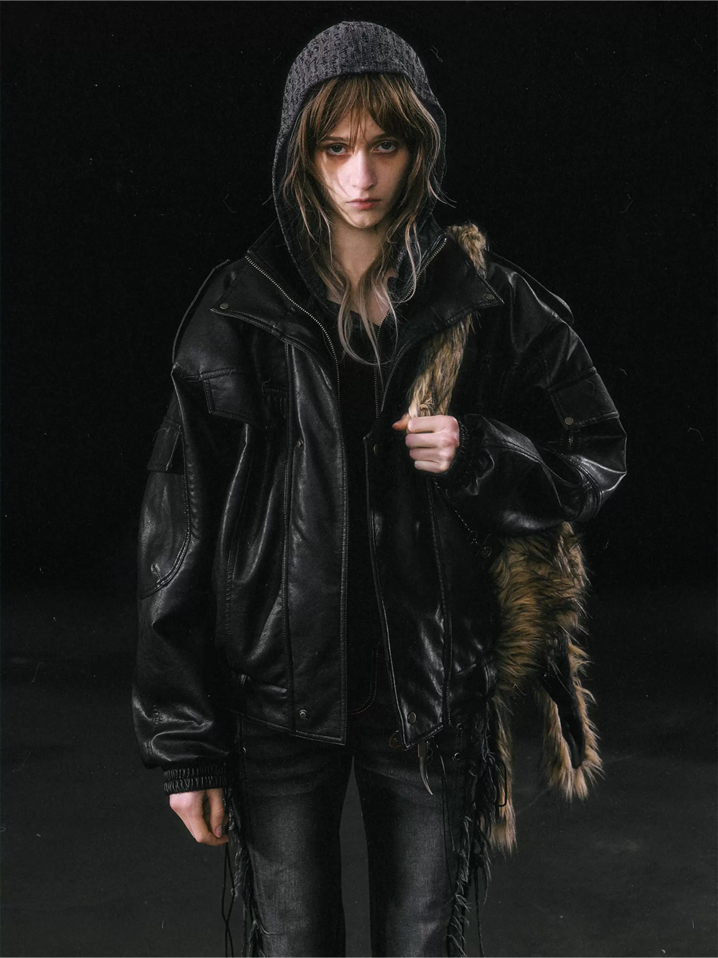 Detachable Fur Collar Flight Jacket